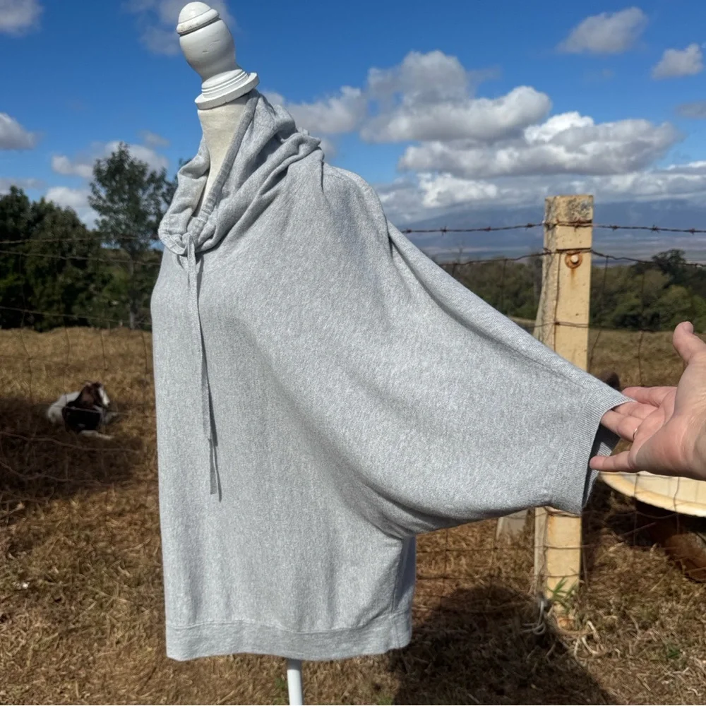 Pure J Jill Gray Poncho Sweater organic cotton  cashmere Draped neck large - Picture 3 of 5